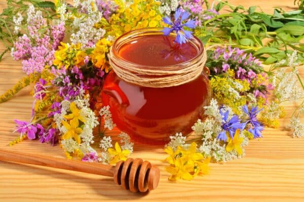 Honey with flowers