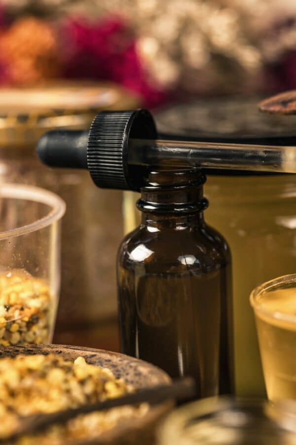 Propolis in Brown Glass Dropper Bottle and Honey Bee Products